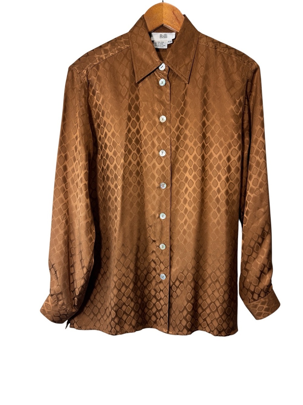 Vintage Frilli 100% Silk Button Down Shirt Geometric Print Size 8